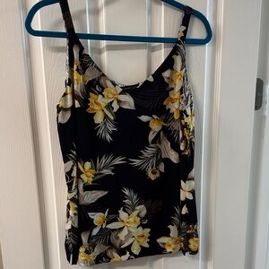 Floral Black and Yellow Women's Top Reversible 2 in 1.   Satiny.